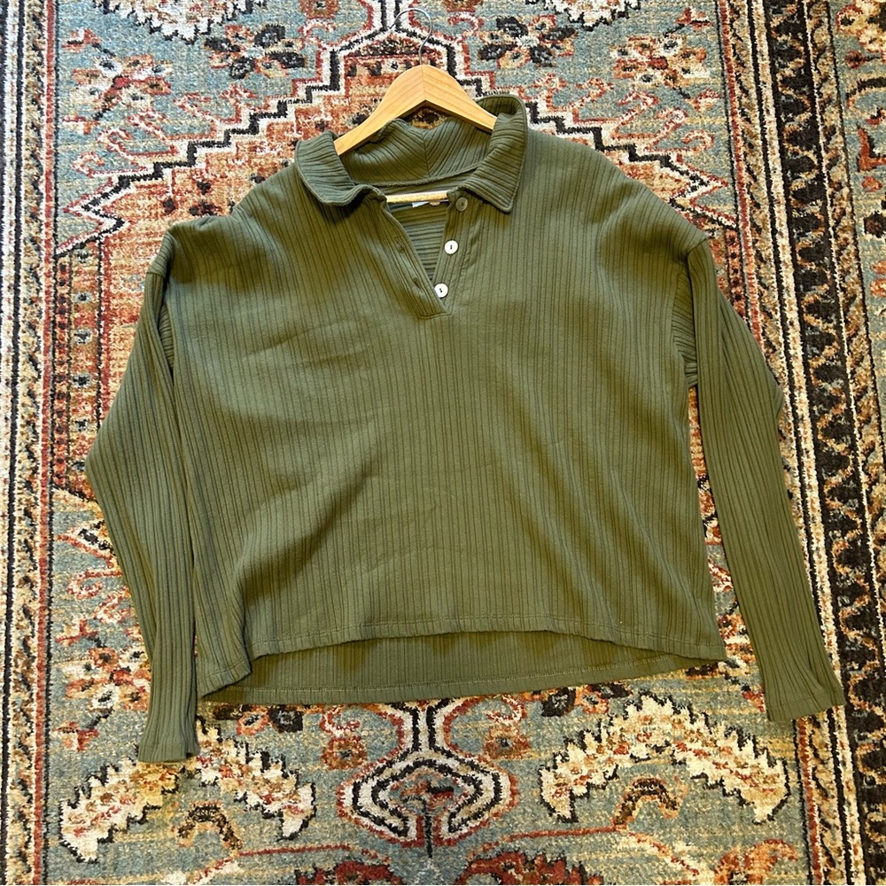 Madewell Variegated Rib Boxy Polo Long Sleeve Shirt Size XL